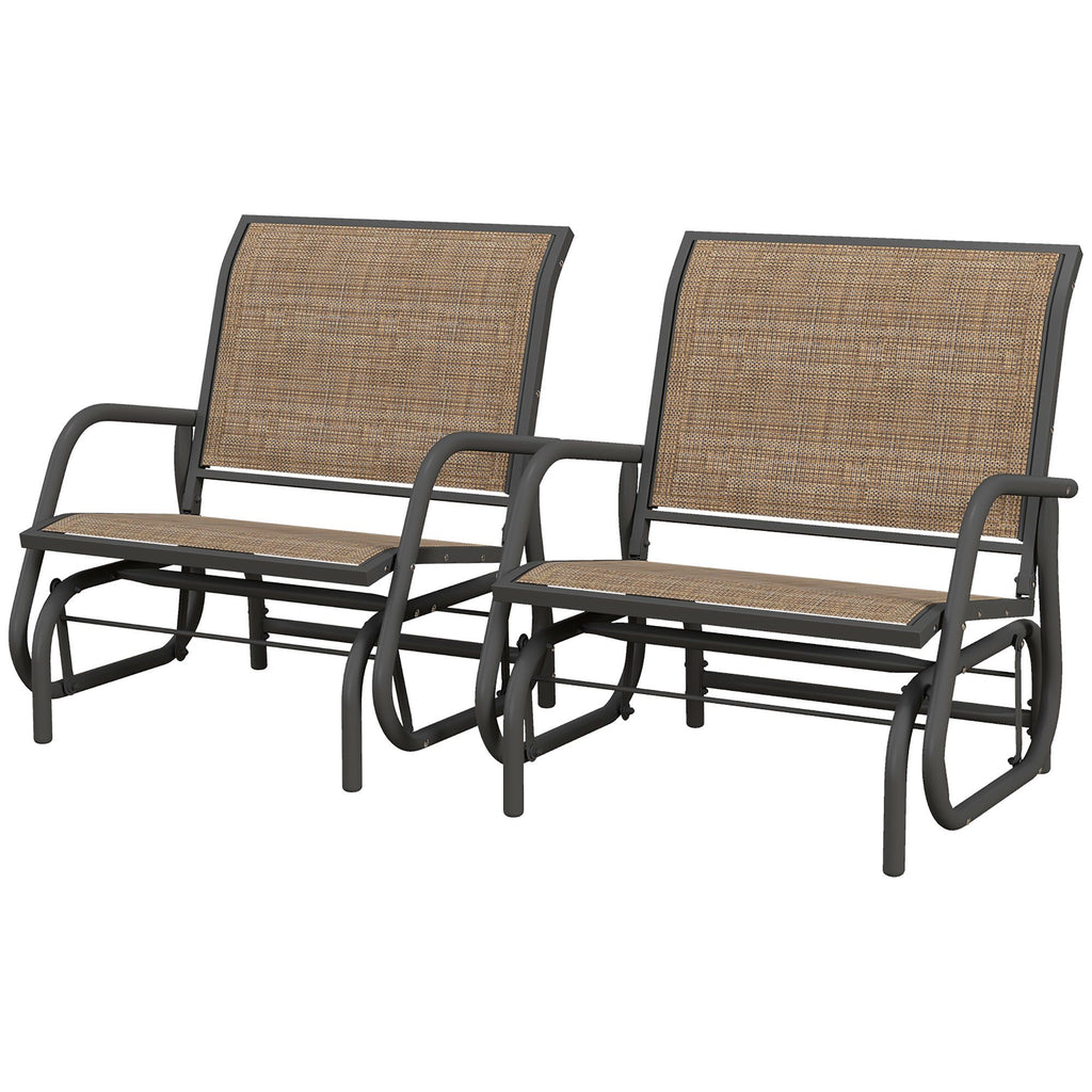 2 Pieces Glider Chair Outdoor, Steel Swing, Curved Armrests, Brown, for Porch, Garden, Poolside, Balcony, Mixed Brown