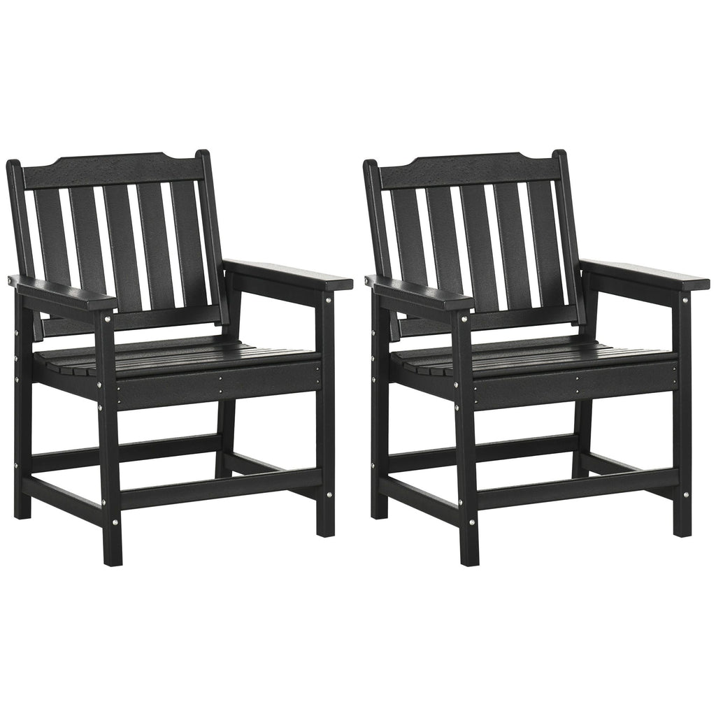 2 Pieces HDPE Outdoor Chair Black Garden Chair Set with Armrests Slatted Back for Patio Lawn Poolside