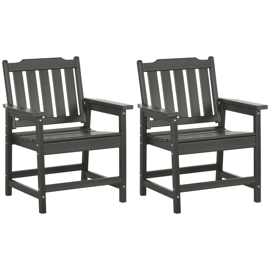 2 Pieces HDPE Outdoor Chair, Garden Chair Set with Armrests and Slatted Back for Patio, Lawn, Poolside, Gray