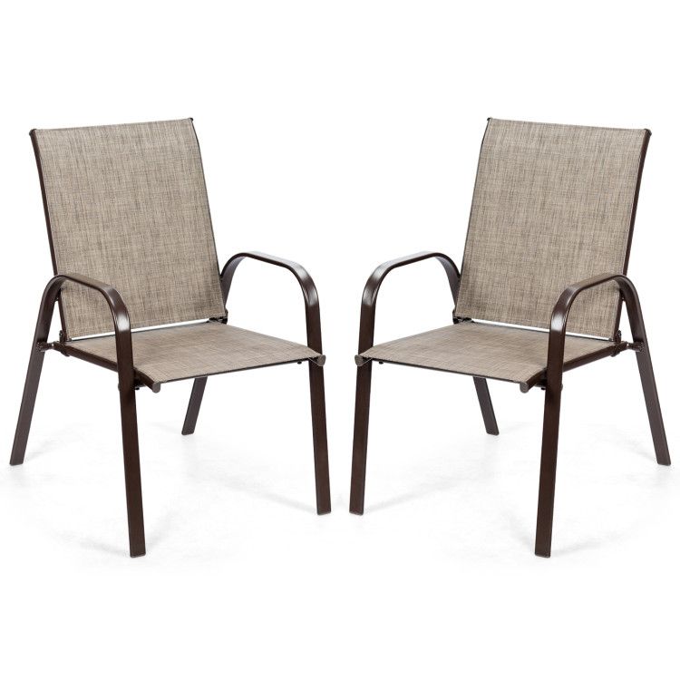 2 Pieces Patio Outdoor Dining Chair with Armrest