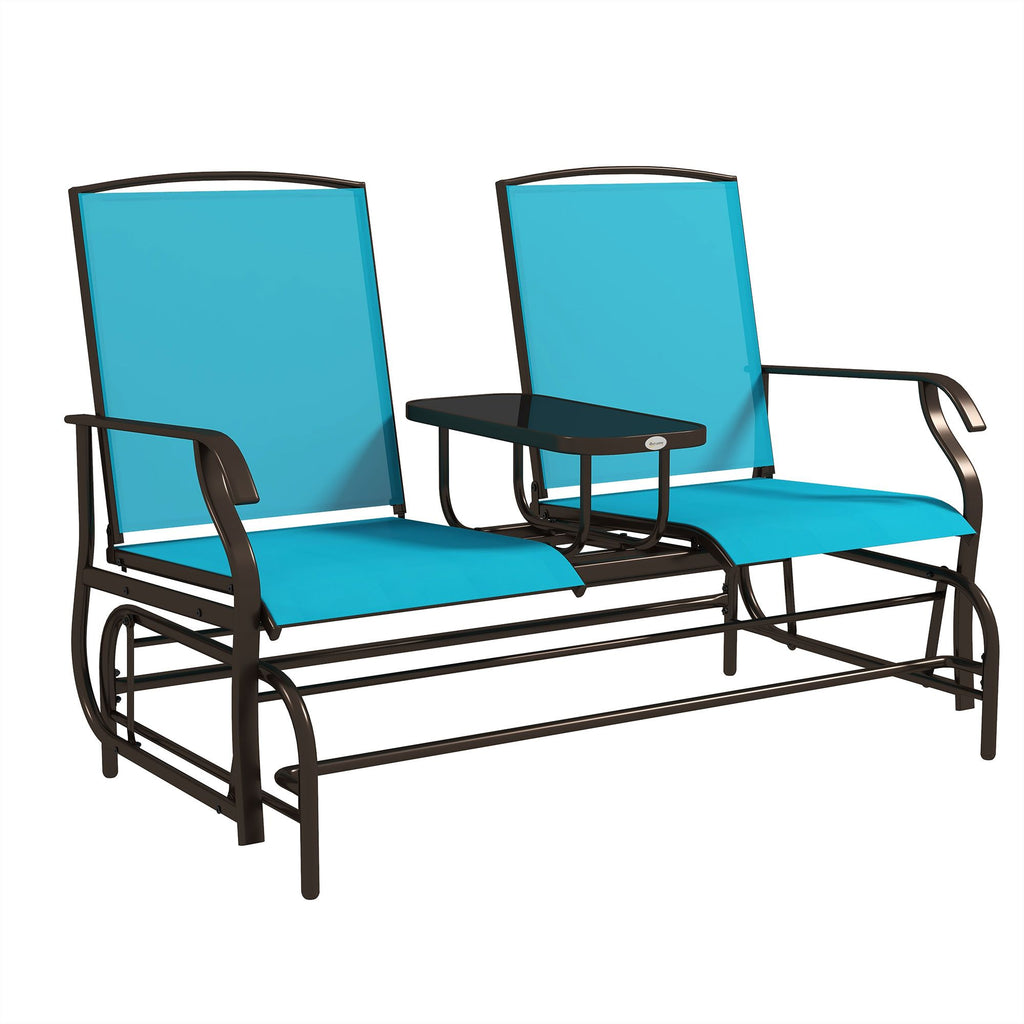 2 Seater Glider for Outside Outdoor Glider Seat with Breathable Mesh Fabric Armrests for Backyard Garden Porch Blue