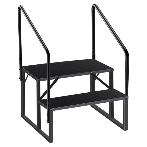 2 Step Ladder with Handrail, Swimming Pool Ladder Above Ground, 660 lb Load Capacity RV Steps with Anti-Slip Panel, Mobile Home Stairs for Reaching and Getting High