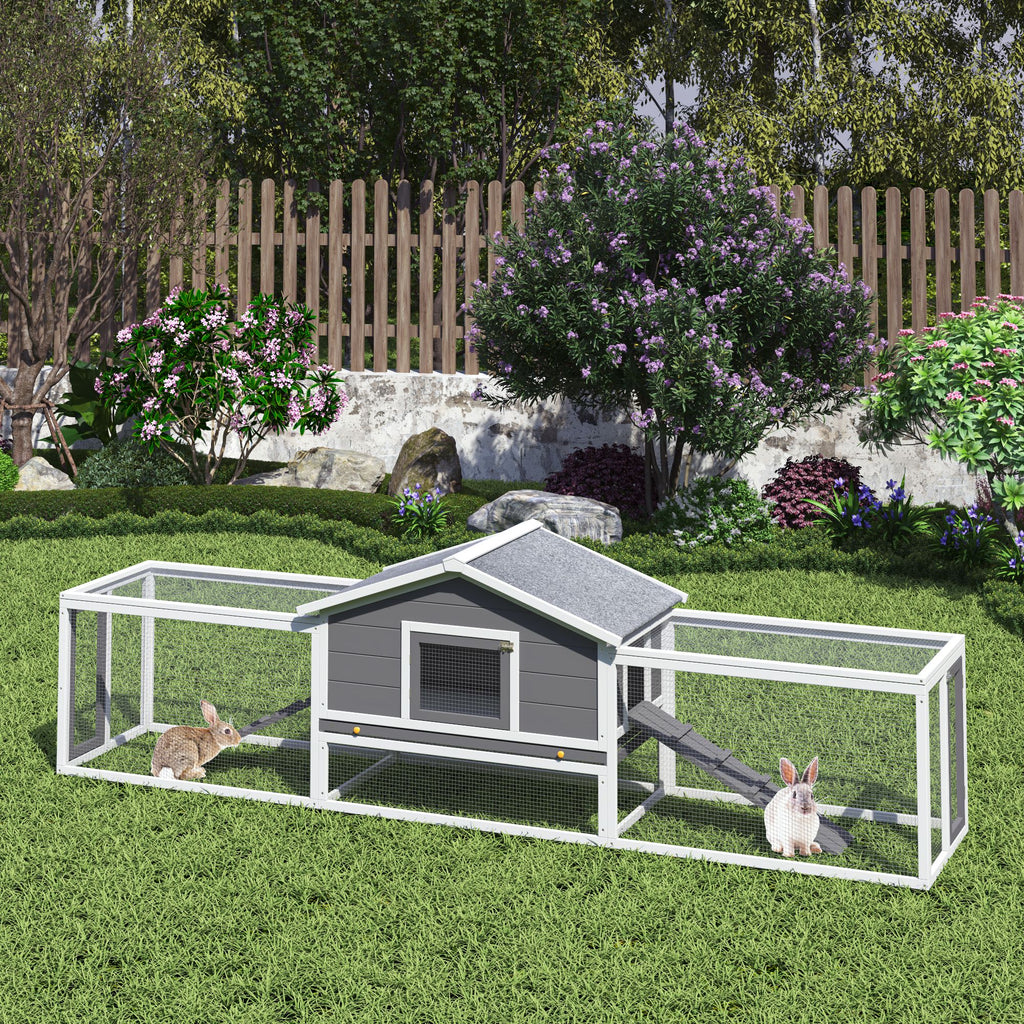 2-Story Large Wooden Rabbit Hutch Pet House with Ramps, Lockable Doors, Run Area and Asphalt Roof for Outdoor Use,Easy to Assemble and Durable with Cleaning Tray and Waterproof Roof