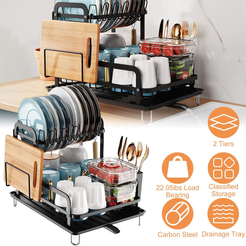 2-Tier 16.65x14.57x13.11in Dish Drying Rack for Kitchen Dish Rack with Drainboard Detachable Kitchen Drainer Organizer Set with Utensil Holder Bowl Rack Dish Rack(No shipment on weekends)