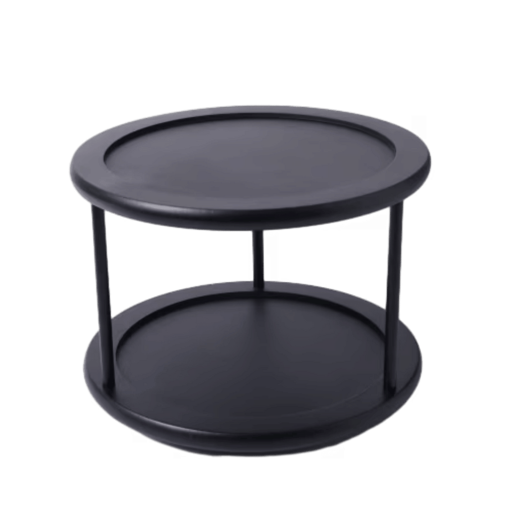 2-Tier Black Bamboo TurntableKitchenTableOrganizer, 10.04" Dia x 7.09" H