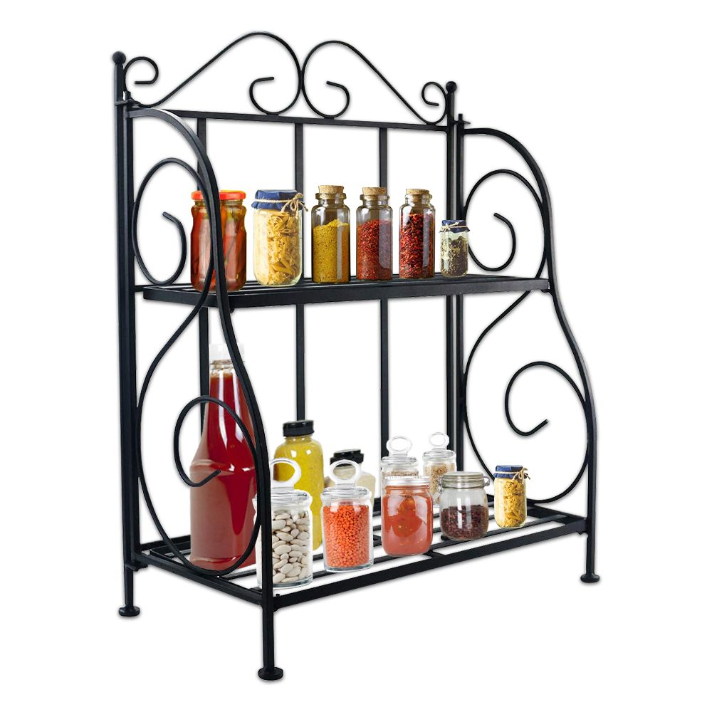 2-Tier Black Foldable Shelf Rack Kitchen Bathroom Countertop RT