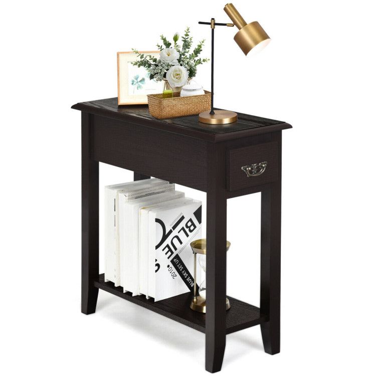 2 Tier End Bedside Sofa Side Table Narrow Nightstand