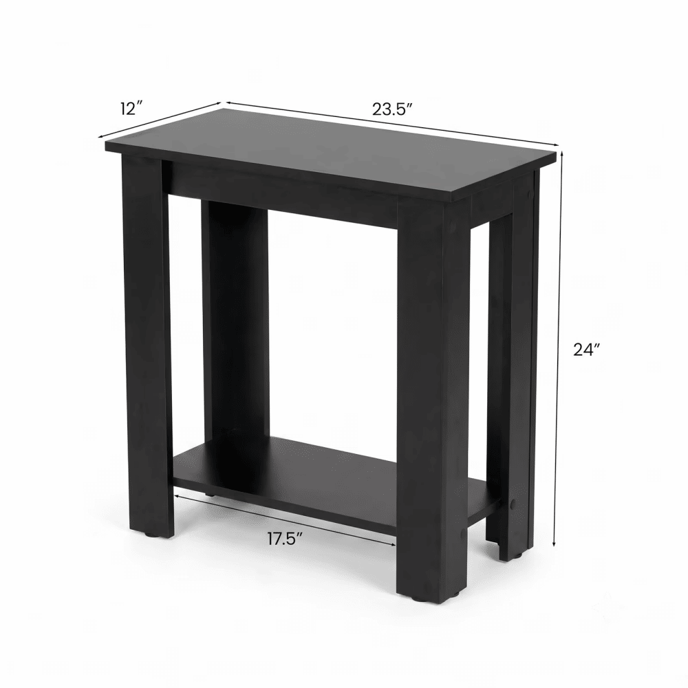 2-Tier Modern EndTablewithStorageShelf, Compact Wooden Nightstand Sofa SideTableforLiving Room Bedroom Small Spaces, Black