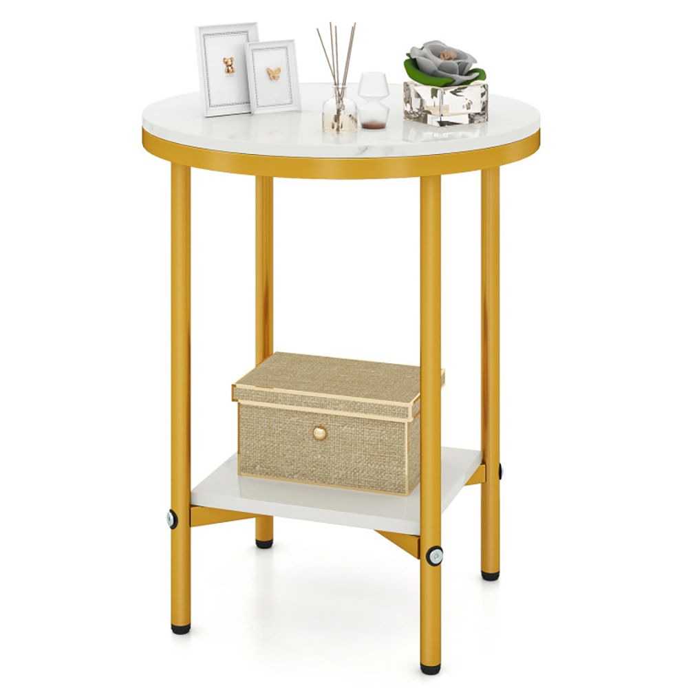 2-Tier Round Coffee Table with Storage Shelf Living Room Side Tables