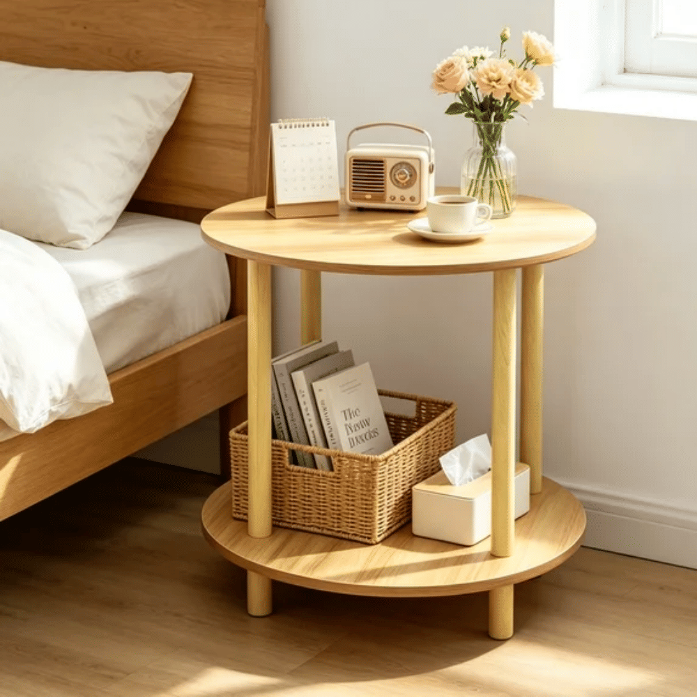 2-Tier Round End Table, Small Side Table For Living Room, Round Corner Table for Small Spaces, Living Room, Bedroom(Shipment from Walmart)