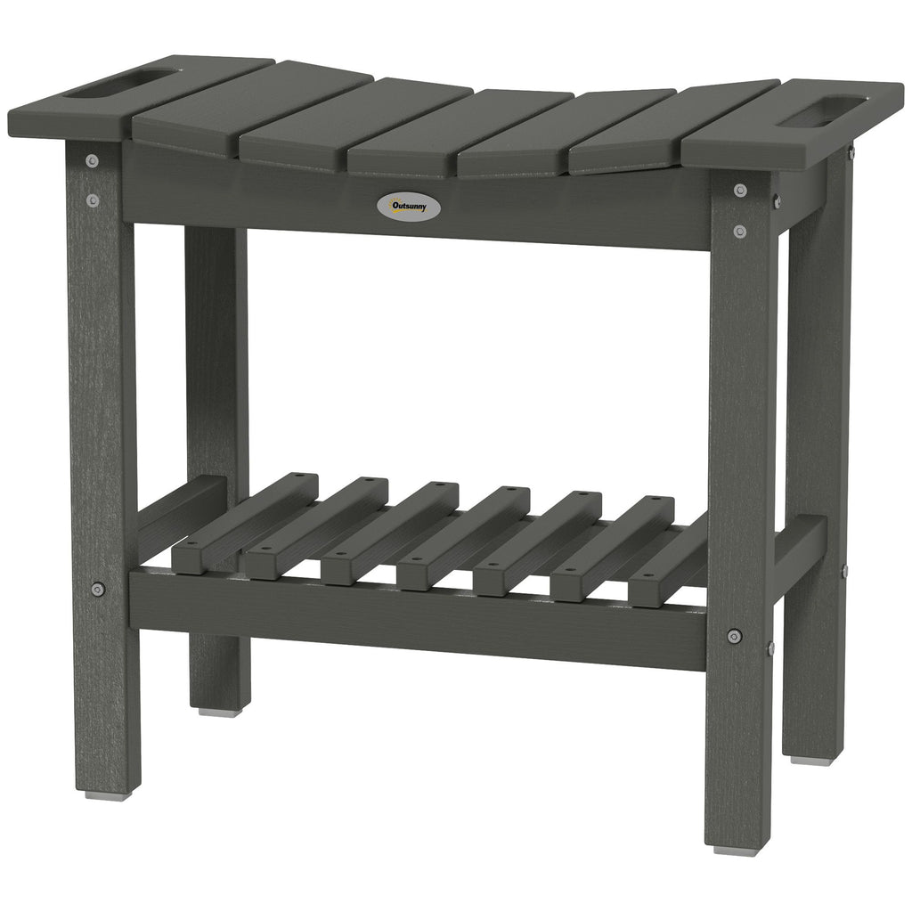 2-Tier Shower Bench, HDPE Weather Resistant Outdoor Side Table with Non-Slip Pads, Handles for Patio, Pool, Dark Gray