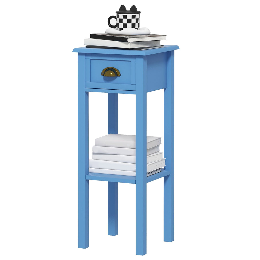 2-Tier Side Table with Drawer Shelf, End Table for Living Room Hallway, Light Blue