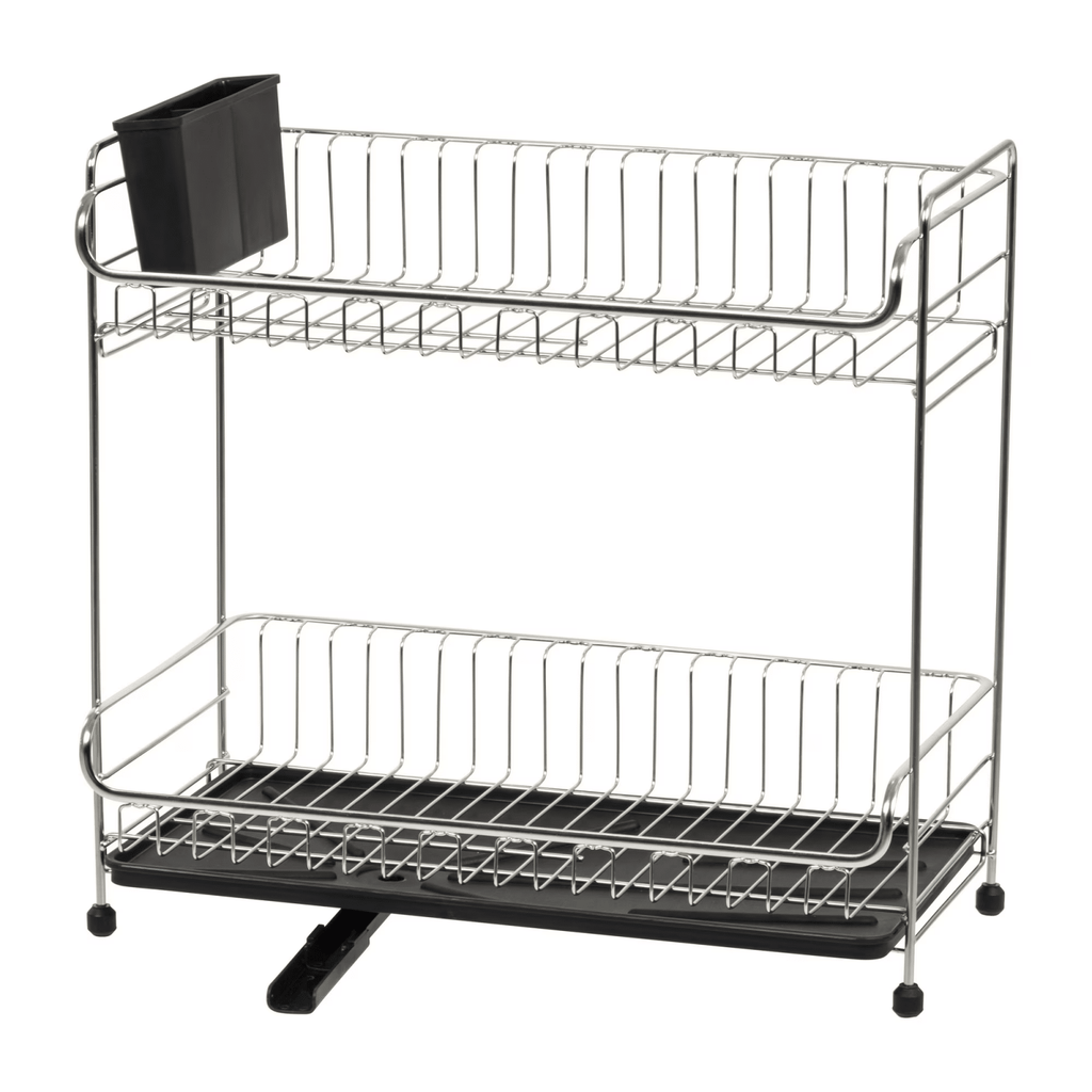 2 Tier Slim-sized Dish Rack with Drain Spout, Black