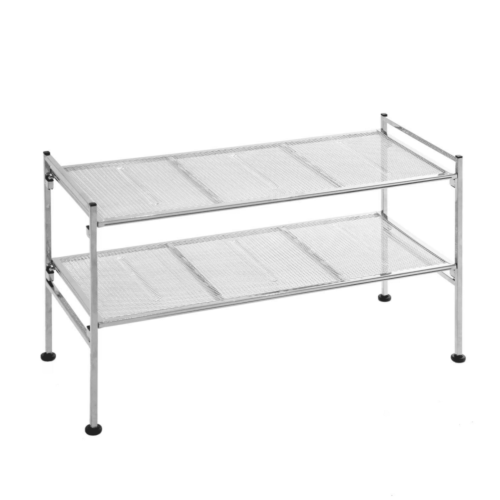 2-Tier Stackable 9-Pair Metal Mesh ShoeStorageRack Organizer, Silver Mesh