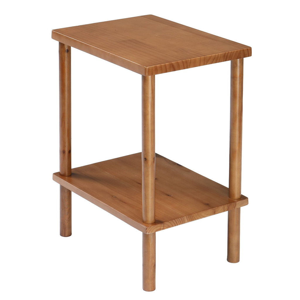 2 Tier Wood End Table, Outdoor Side Table with Storage Shelf, Small Patio Coffee Table, Weather Resistant End Table for Indoor Outdoor Balcony Lawn Pool, Teak Finish