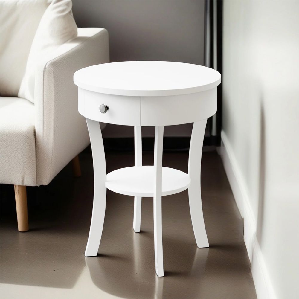 2-Tier Wood Round End Table with Open Drawer