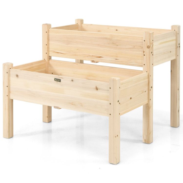 2 Tier Wooden Raised Garden Bed with Legs Drain Holes