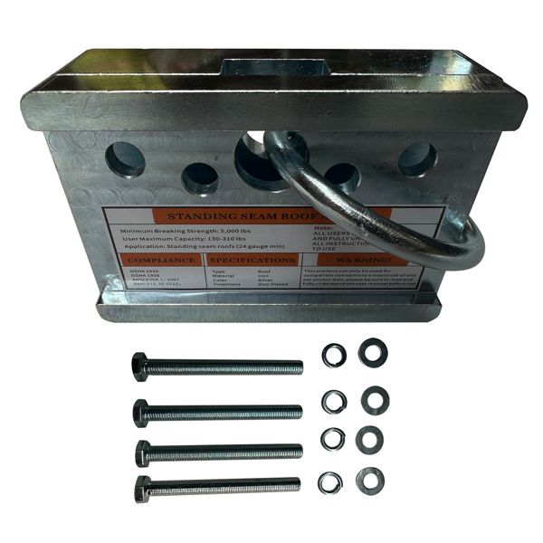 2-Way Standing Seam Roof Anchor Clamp, 5000lbs Breaking Strength Replacement for 24 Gauge Vertical Seam Metal Roofs or Fixed Ladders,Roof Anchor with O-Ring and Bolts