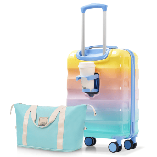 20" Carry-on Luggage with Cup Holder – Lightweight Glossy Hardshell Suitcases with Spinner Wheels, TSA Lock, Airline Approved, 2 Piece Set