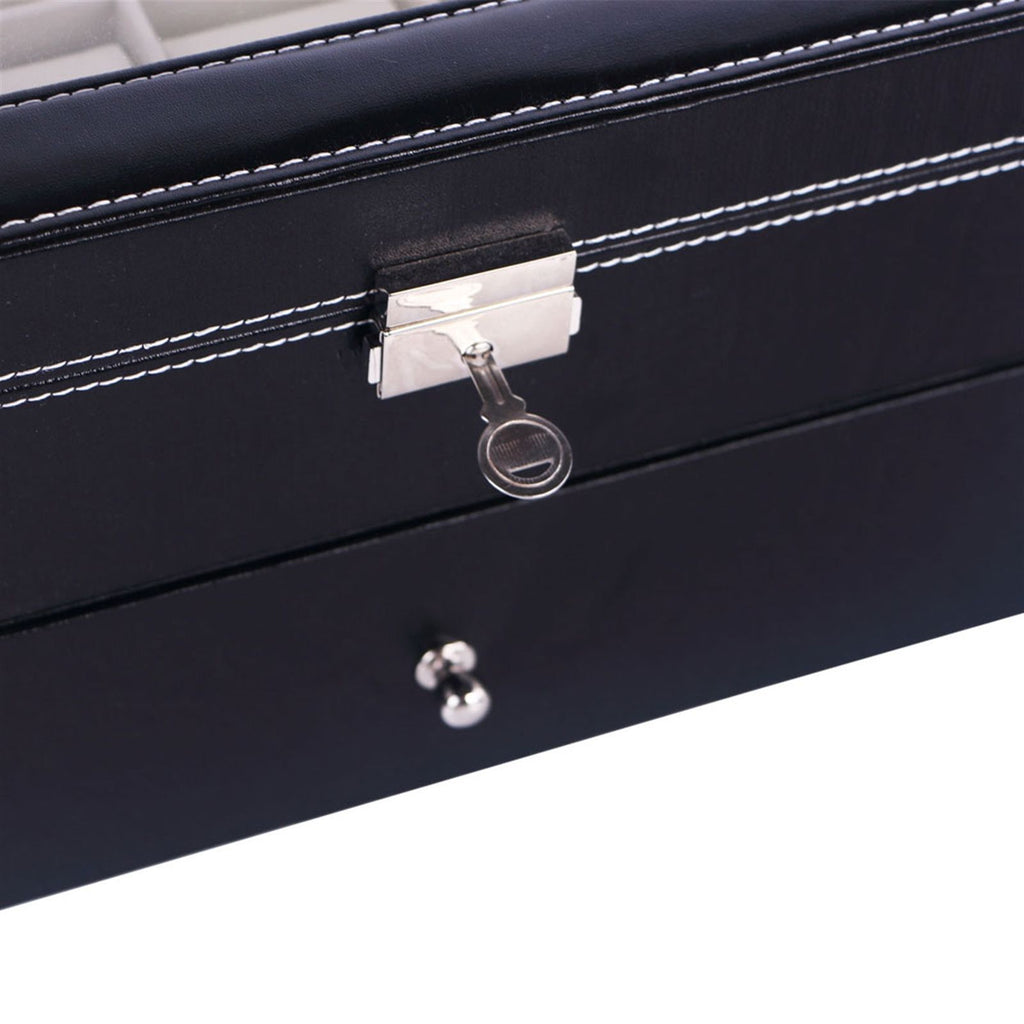 20 Compartments Dual Layers Elegant Wooden Watch Collection Box Black