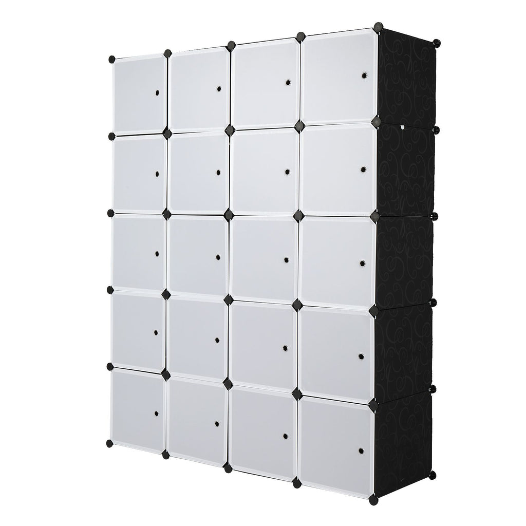 20 Cube Organizer Stackable Plastic Cube Storage Shelves Design Multifunctional Modular Closet Cabinet with Hanging Rod White