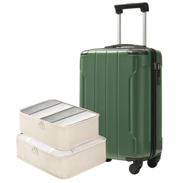 20-Inch Hardshell Carry-On Luggage, Lightweight Durable ABS Suitcase with Spinner Wheels, Built-in TSA Lock, 2 Packing Cubes, Green