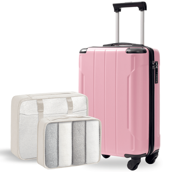 20-Inch Hardshell Carry-On Luggage, Lightweight Durable ABS Suitcase with Spinner Wheels, Built-in TSA Lock, 2 Packing Cubes, Pink