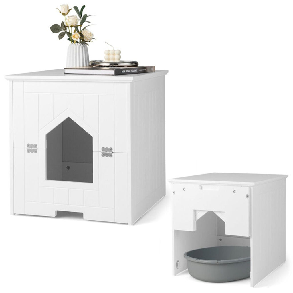 20" Wooden Cat Litter Box White End Table