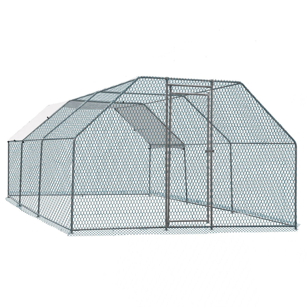 20 x 10 ft Large Metal Chicken Coop, Walk-in Poultry Cage Chicken Hen Run House with Waterproof Cover, Rabbits Cats Dogs Farm Pen for Outdoor Backyard Farm Garden