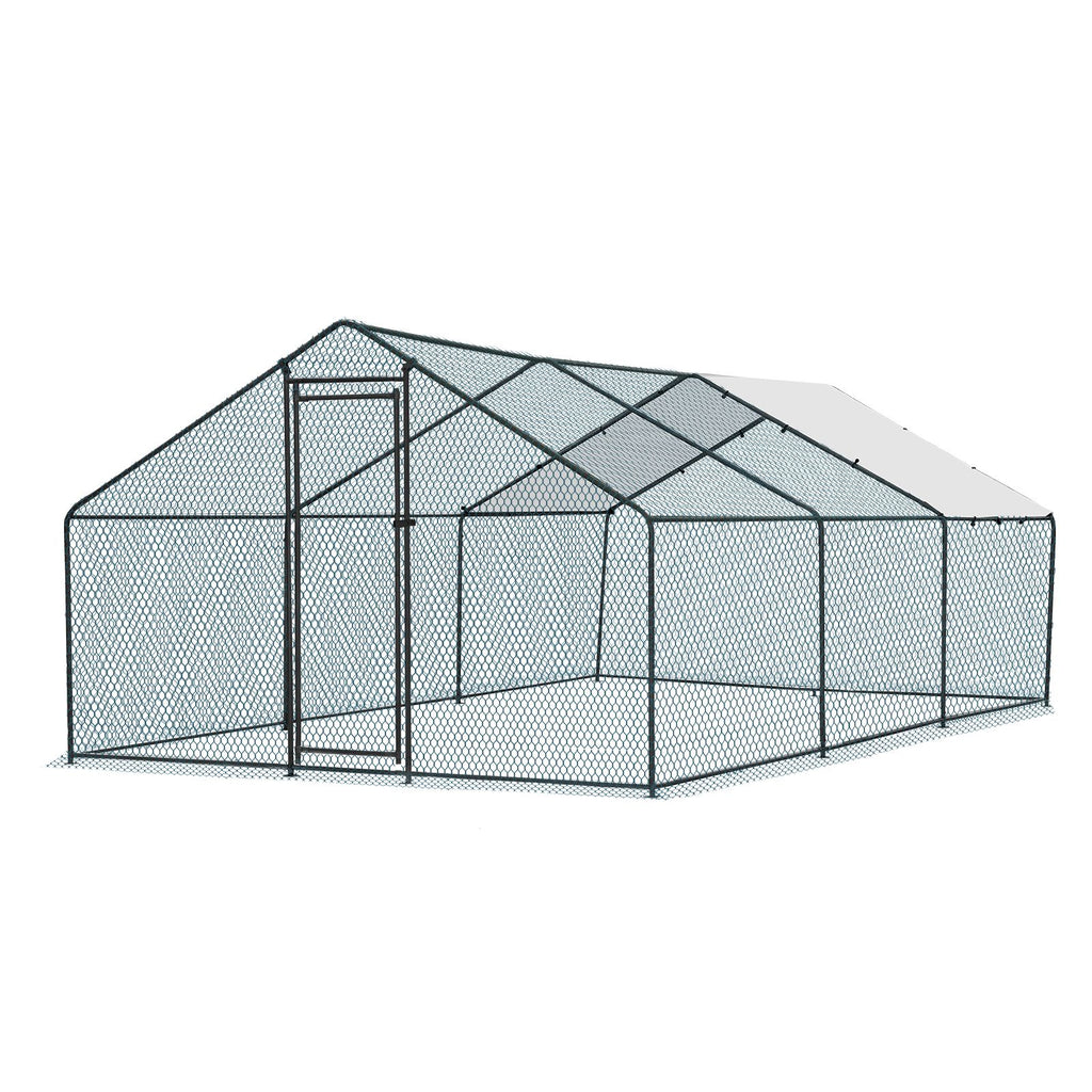 20 x 10 ft Large Metal Chicken Coop, Walk-in Poultry Cage Chicken Hen Run House with Waterproof Cover, Rabbits Cats Dogs Farm Pen for Outdoor Backyard Farm Garden