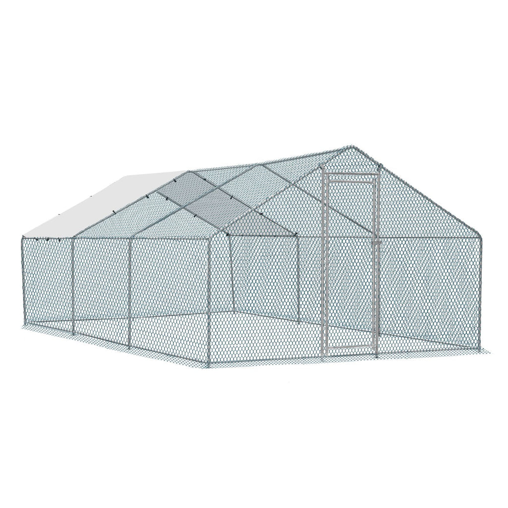 20 x 10 ft Large Metal Chicken Coop, Walk-in Poultry Cage Chicken Hen Run House with Waterproof Cover, Rabbits Cats Dogs Farm Pen for Outdoor Backyard Farm Garden