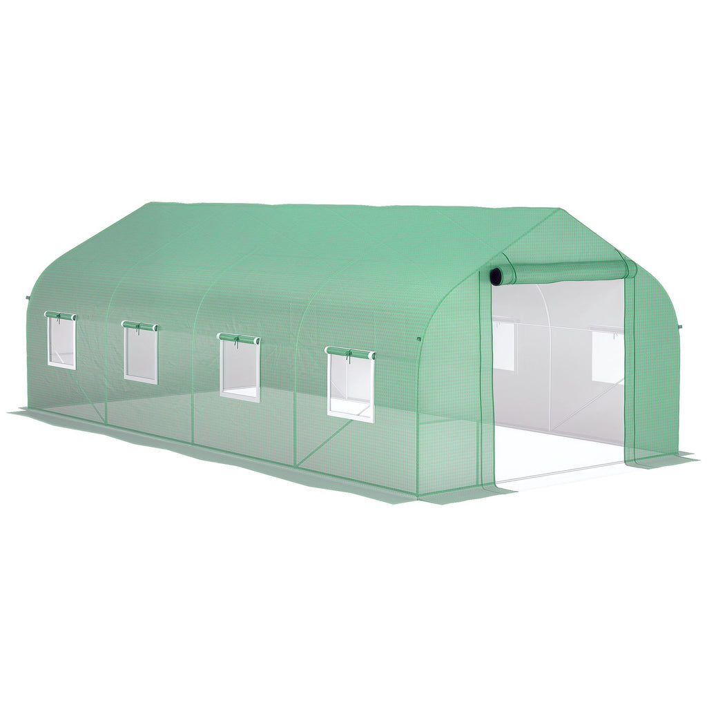 20' x 10' x 7' Walk-in Tunnel Greenhouse with Zippered Mesh Door and 8 Mesh Windows, Gardening Plant Hot House with Galvanized Steel Hoops, Green