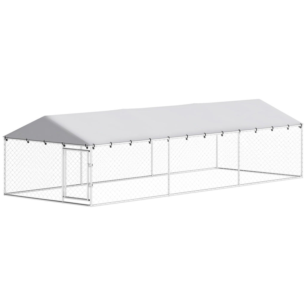 20' x 7.5' x 5' Dog Kennel Outdoor for Large Dogs with Waterproof Roof, Silver