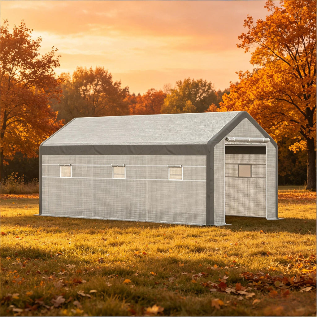 20' x10' x 9' Walk-in Greenhouse with Roll Up Door With 6 Closeable Windows