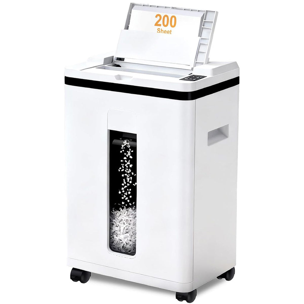 200-Sheet Auto Feed Paper Shredder, 40 Min Non-Stop Heavy Duty Shredders, P-5 Ultra Security Commercial Paper Shredder for Home Office, Micro Cut Shredder with Casters, 5.8 Gal, <60 dB(White)