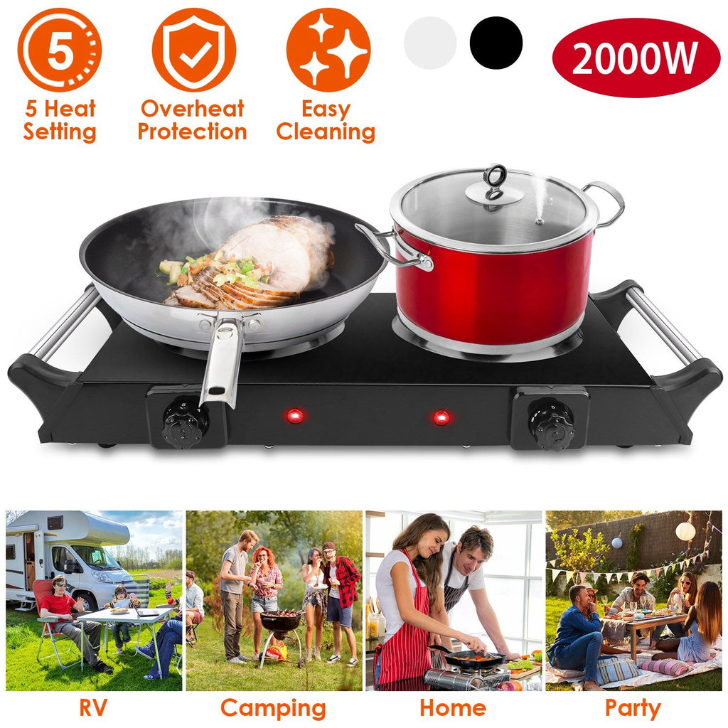 2000W Dual Burner Electric Hot Plate, 5 Temperature Settings (392-932), Portable Countertop Stove for All Flat Cookware, Fast & Even Heating, Easy to Clean, Ideal for Dorms, RVs, Apartments