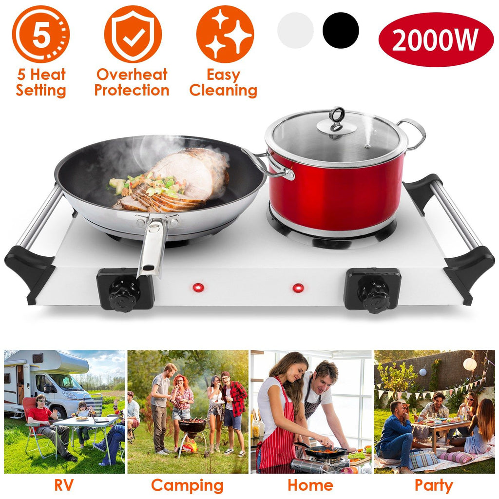 2000W Dual Burner Electric Hot Plate, 5 Temperature Settings (392-932), Portable Countertop Stove for All Flat Cookware, Fast & Even Heating, Easy to Clean, Ideal for Dorms, RVs, Apartments