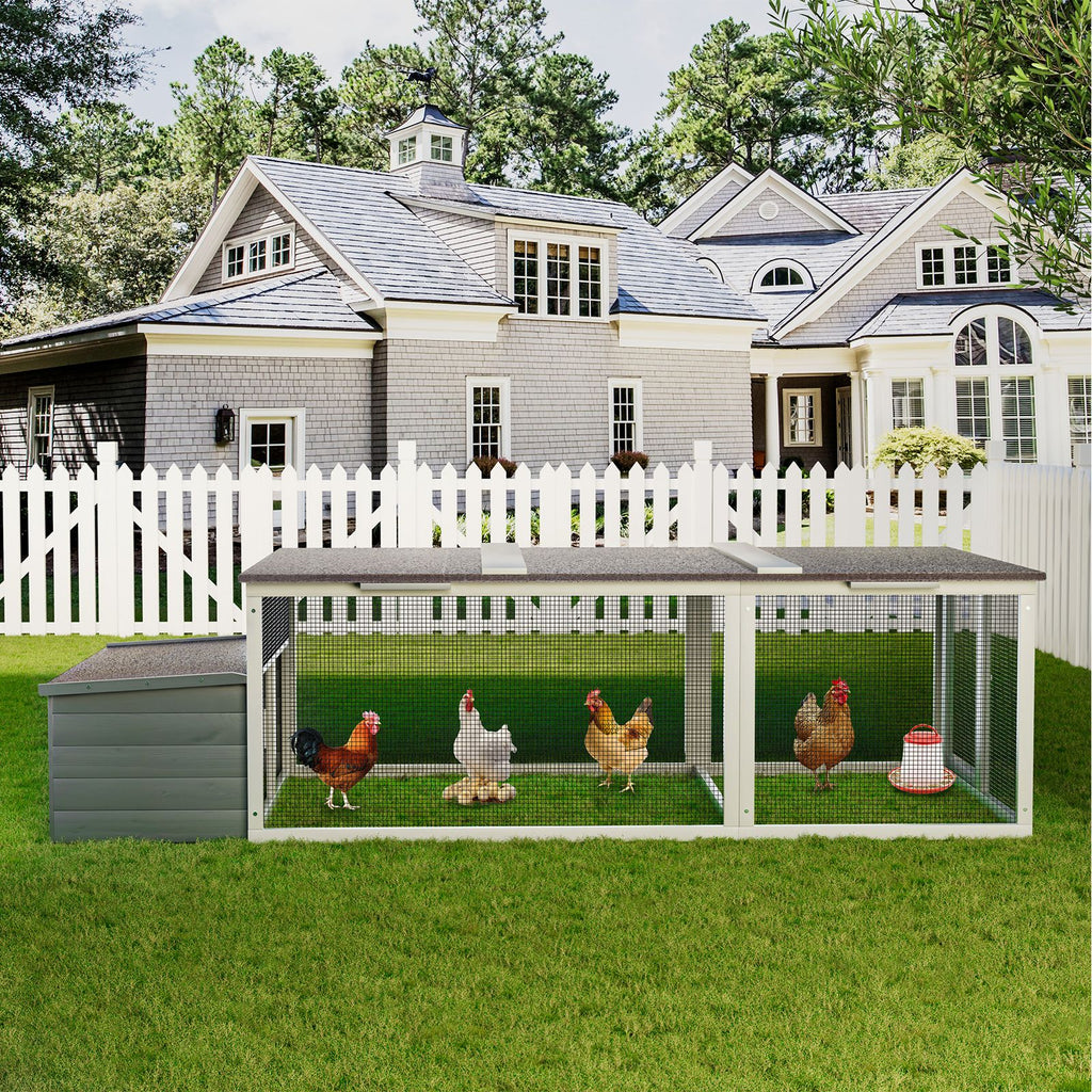 20.93ft² Large Wooden Chicken Coop Outdoor Hen House with Nesting Box & Weatherproof Asphalt Roof, Walk-in Poultry Cage with Secure Locks, Metal Mesh Run for Backyard Farm Use