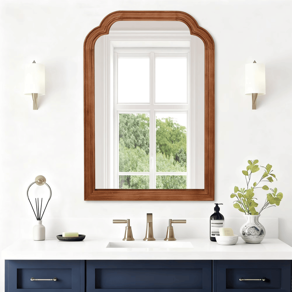 20"x 30" Rounded Corner Mirror, Solid Wood Frame Decorative MirrorforBedroom Bathroom Living Room Entryway Brown