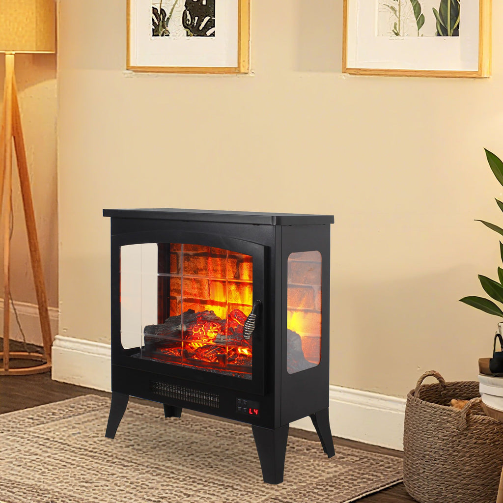 21 inchThree-sided Freestanding Electric Fireplace Stove heater with 3D Flame effect with remote control--Self-pickup is not supported