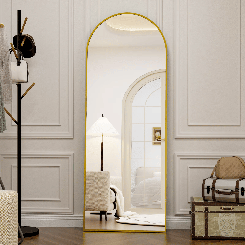 21"x64" Arched Full Length Mirror Full Body Free Standing Floor Mirror, Gold