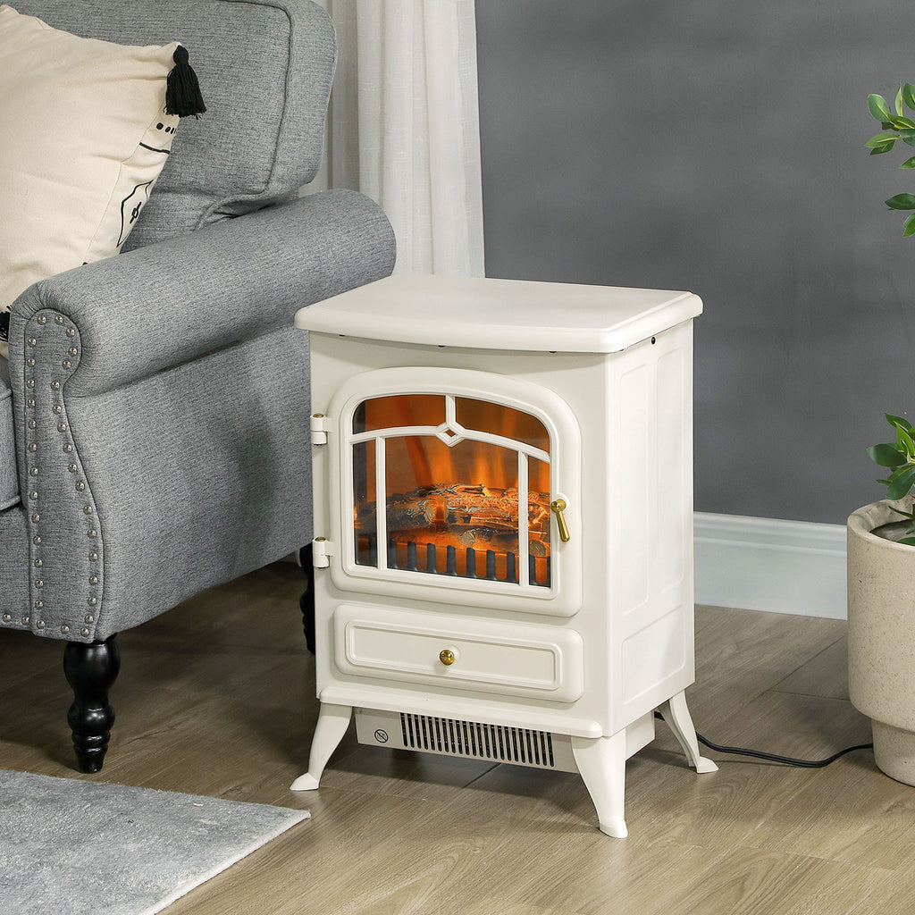 22" Electric Fireplace Heater, Freestanding Fire Place Stove with Realistic LED Flames and Logs, and Overheating Protection, 750W/1500W, Beige