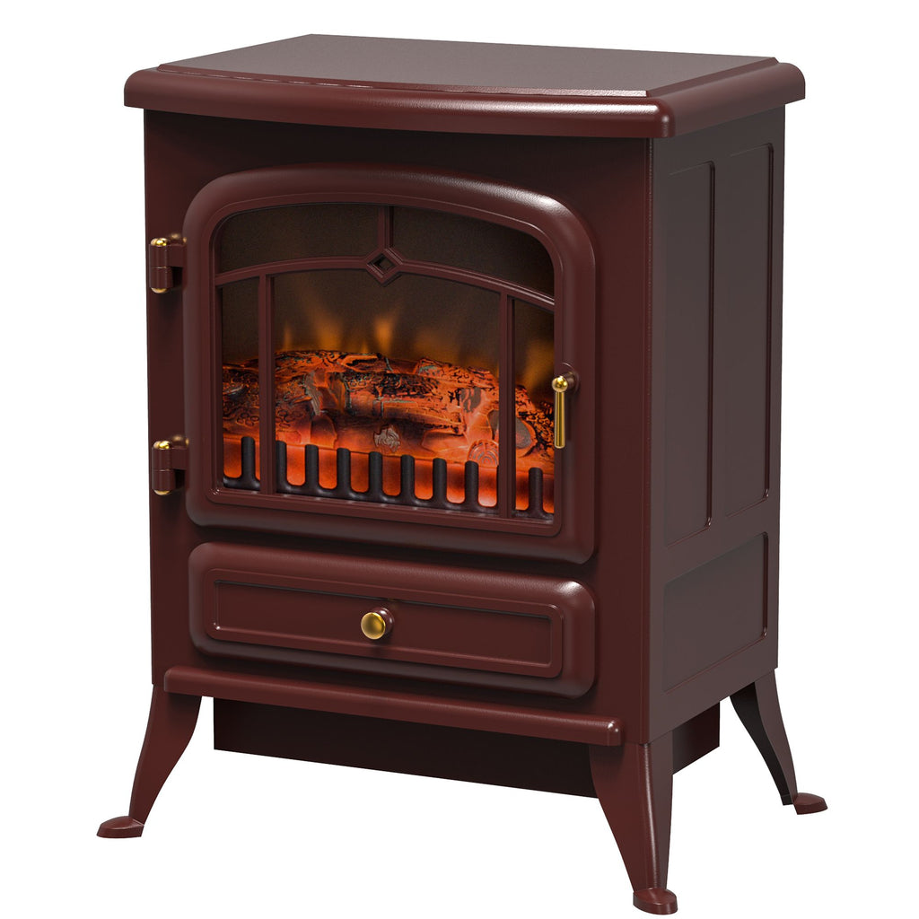 22" Electric Fireplace Heater, Freestanding Fire Place Stove with Realistic LED Flames and Logs, and Overheating Protection, 750W/1500W, Red