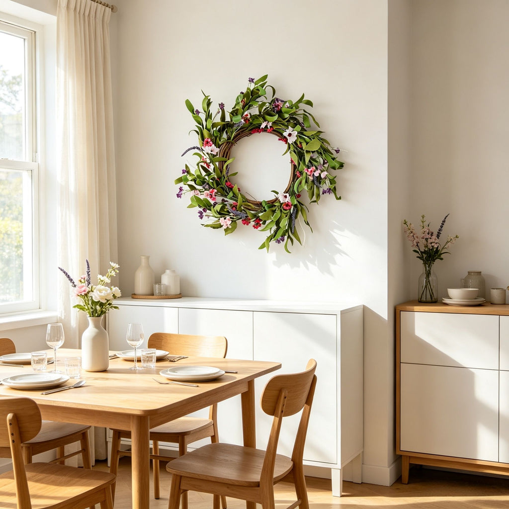 22" Pink & Green Artificial Wreath with Daisies, Year-Round Indoor & Outdoor Decor for Home, Window, Wedding & Festival