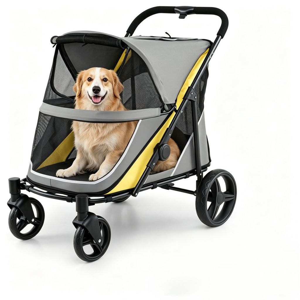 220LBS Large Capacity Dog Stroller, Foldable Pet Stroller with 360 Swivel Shock-Absorbing Wheels, One-Click Brake & Retractable Canopy for Large/Small Pets Outdoor Travel