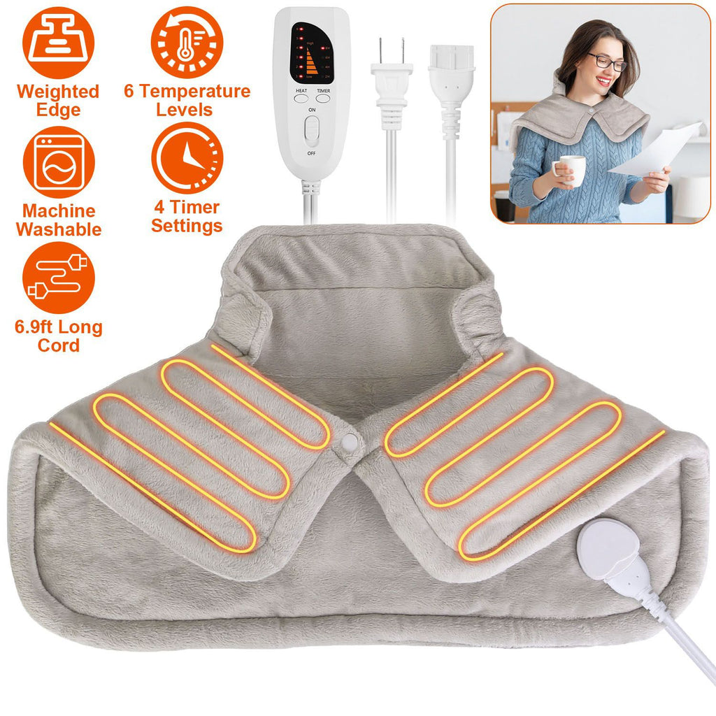 22.4x16.3in Large Weighted Heating Pad for Neck and Shoulders Electric Fast Heating Mat Neck Wrap Cushion Pain Relief with 6 Temperature Settings 4 Timer Modes Machine Washable