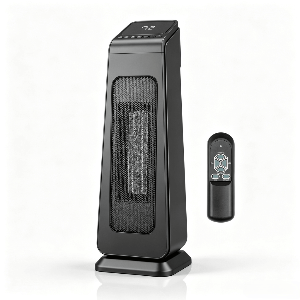 23" 1500W Portable Electric Heater with 3 Heat Settings, 70 Oscillation, Timer, Remote Control, Tip-Over Switch, for Indoor Bedroom Office Home, Black