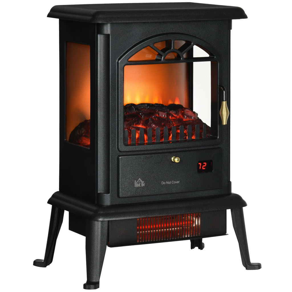 23" Electric Infrared Fireplace Stove, Freestanding Fire Place Heater with Realistic Log Flame, Adjustable Temperature, Timer, 1000W/1500W, Black