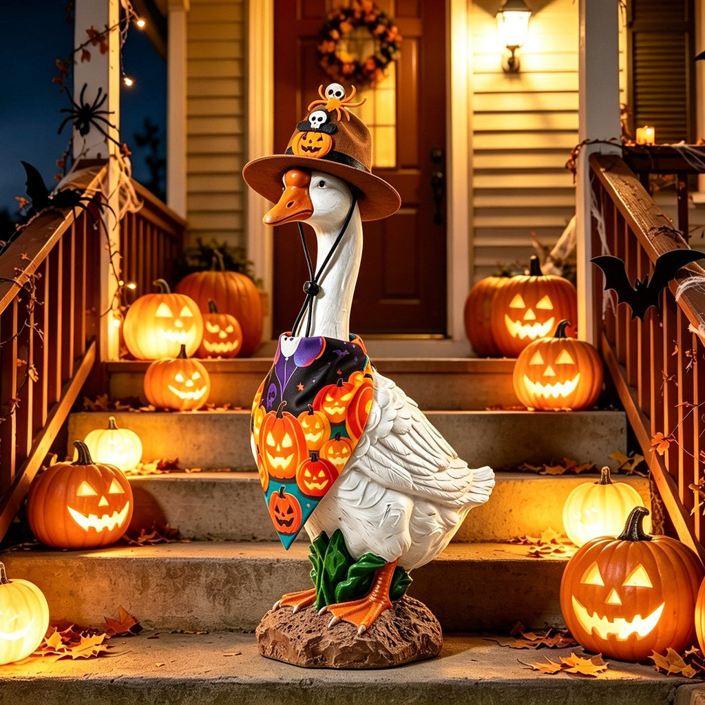 23 Inch Porch Goose Halloween Costume Set, Weather Resistant Polyester Decorative Outfit with Elastic Straps for Yard Porch Statue