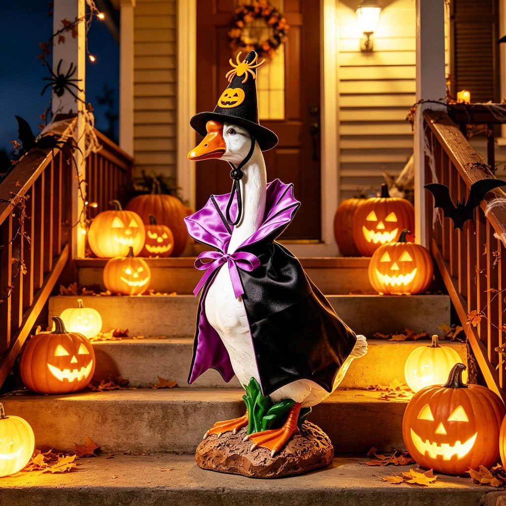 23 Inch Porch Goose Halloween Costume Set, Weather Resistant Polyester Decorative Outfit with Elastic Straps for Yard Porch Statue